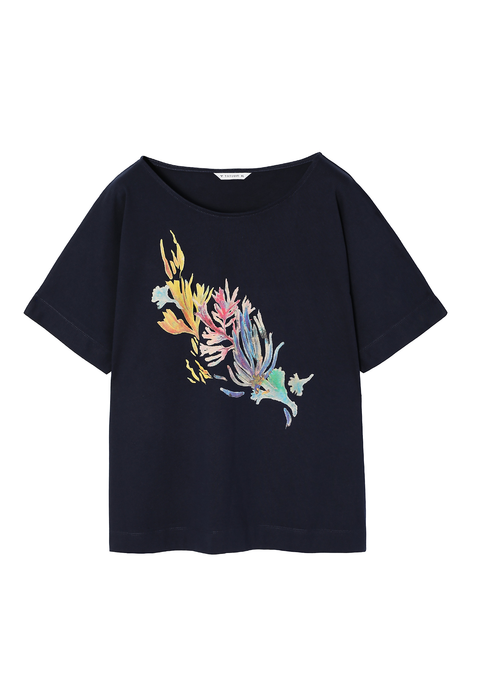 KIMONOWY T-SHIRT DAMSKI Z WIELOBARWNYM NADRUKIEM - LALI 1 KIMONOWY T-SHIRT DAMSKI Z WIELOBARWNYM NADRUKIEM - LALI 1 GRANATOWY 97619