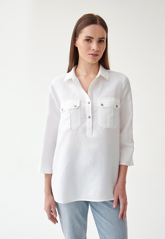 LADIES' LONG BLOUSE WITH POCKETS BALEKO LADIES' LONG BLOUSE WITH POCKETS BALEKO WHITE 1