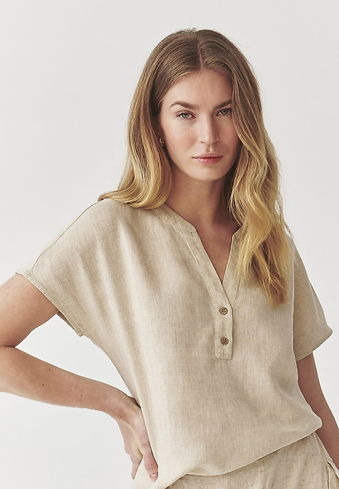 LADIES’ LINEN BLOUSE WITH COCONUT BUTTONS - MARELLI BEIGE 2