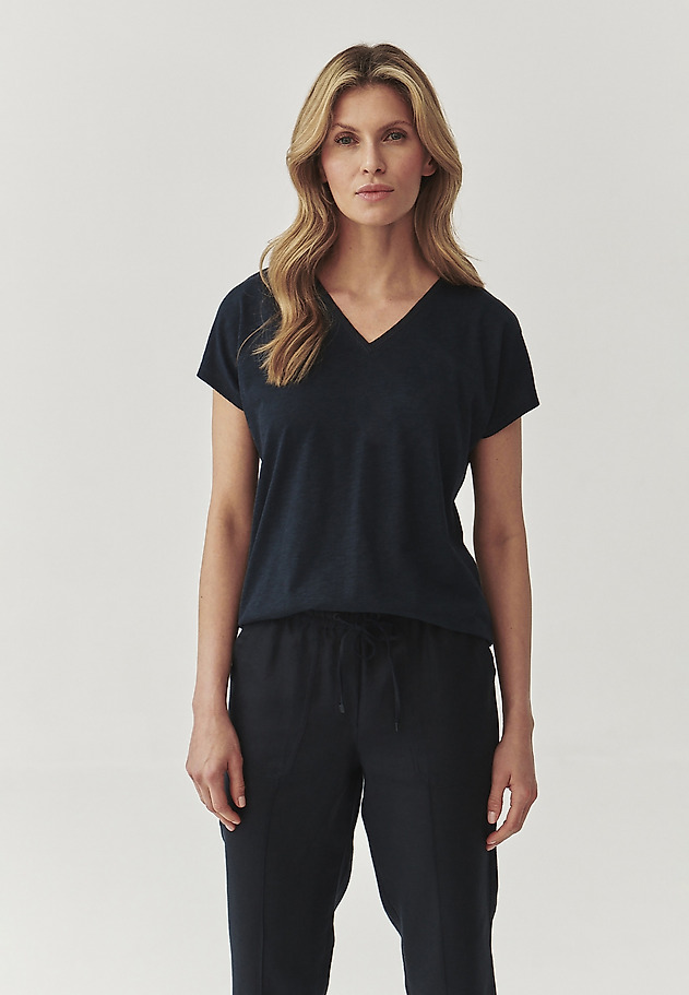 LADIES’ BLOUSE WITH KIMONO MINI SLEEVES - EVELYN LADIES’ BLOUSE WITH KIMONO MINI SLEEVES - EVELYN GRANATOWY 3
