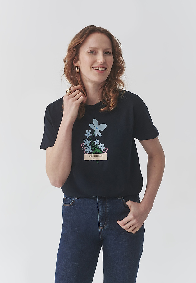 TRICOU DIN BUMBAC, CU IMPRIMEU FLORAL — MALATI TRICOU DIN BUMBAC, CU IMPRIMEU FLORAL — MALATI BLEUMARIN 3