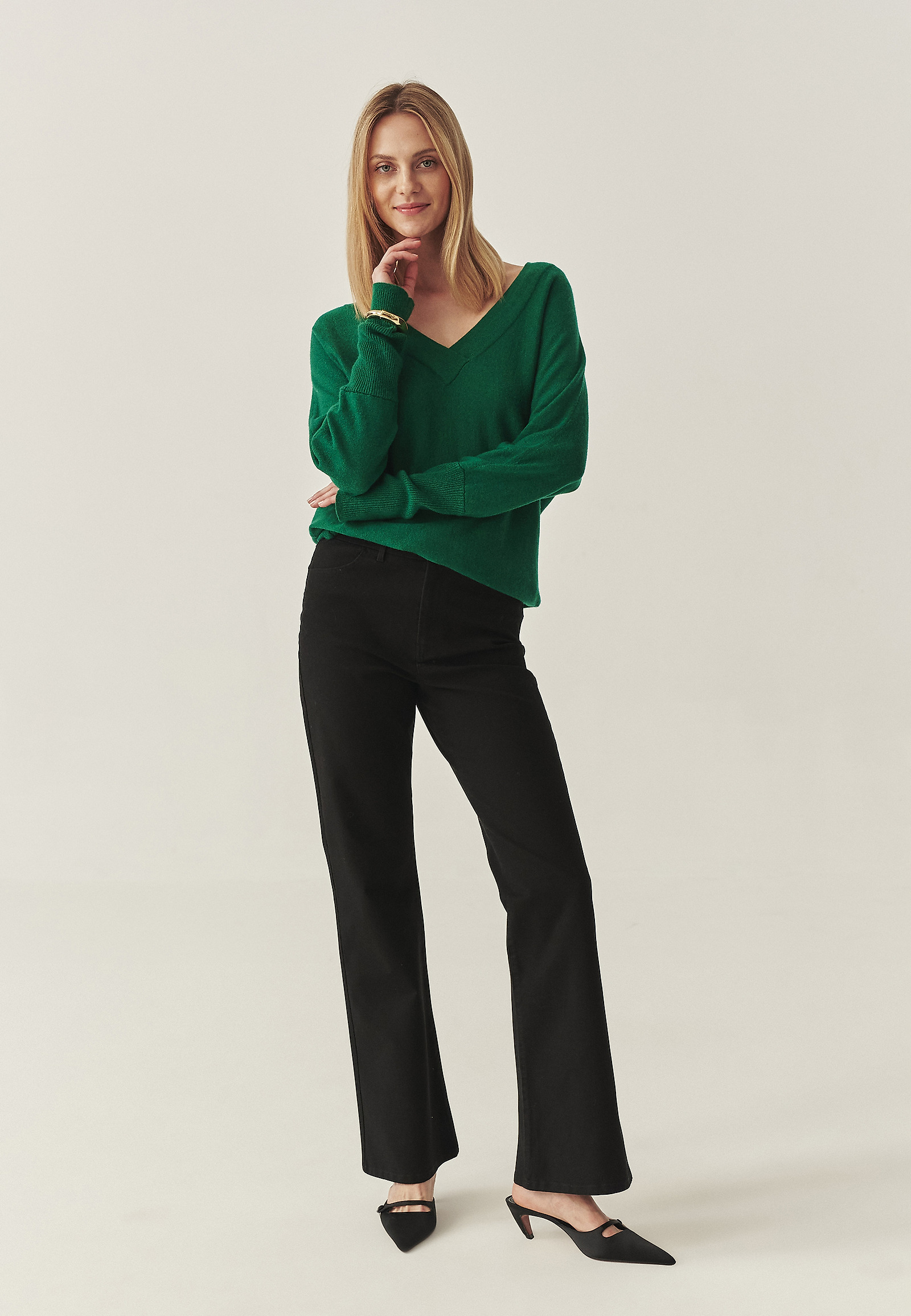 CASUAL JUMPER WITH WOOL AND CASHMERE BLEND - PONNO CASUAL JUMPER WITH WOOL AND CASHMERE BLEND - PONNO GREEN 114436