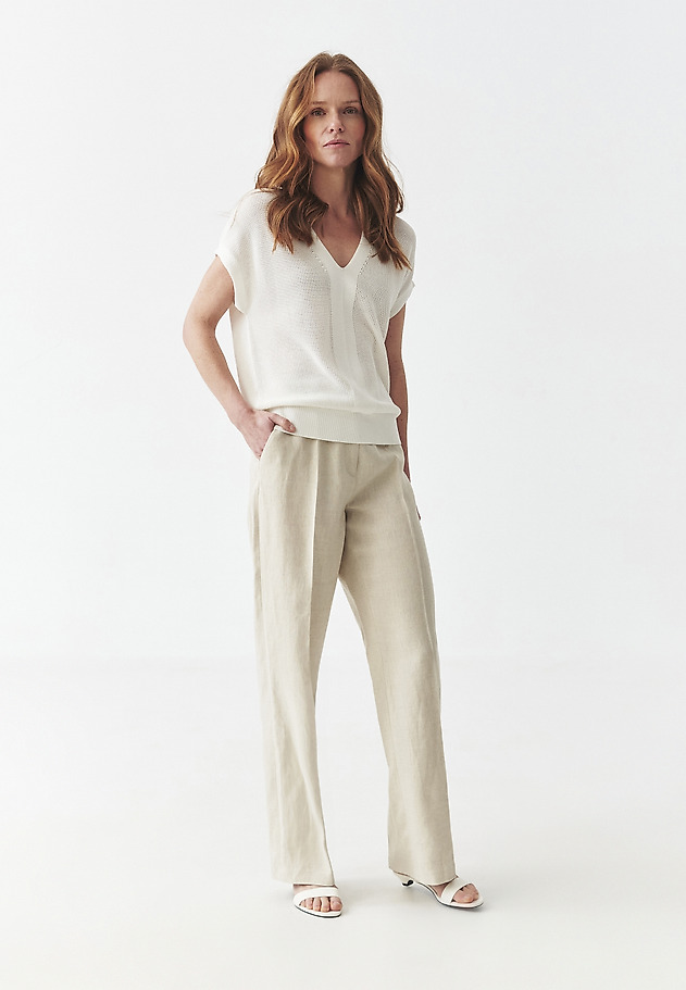 LINEN WIDE-LEG TROUSERS WITH A CREASE - LANTO LINEN WIDE-LEG TROUSERS WITH A CREASE - LANTO BEŻOWY 1