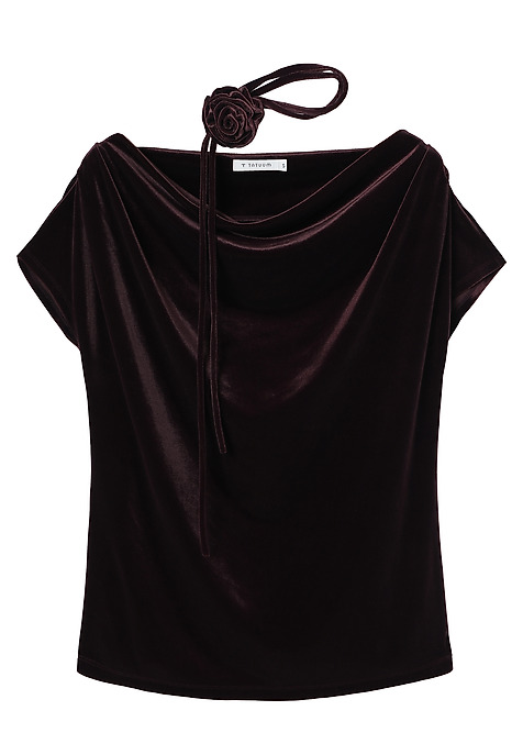 VELOUR BLOUSE WITH FLORAL DECORATION - BULAN 1 RED 2