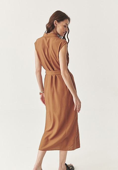 CAMEL-COLOURED LINEN SHIRT DRESS - MOKKA BEIGE 2
