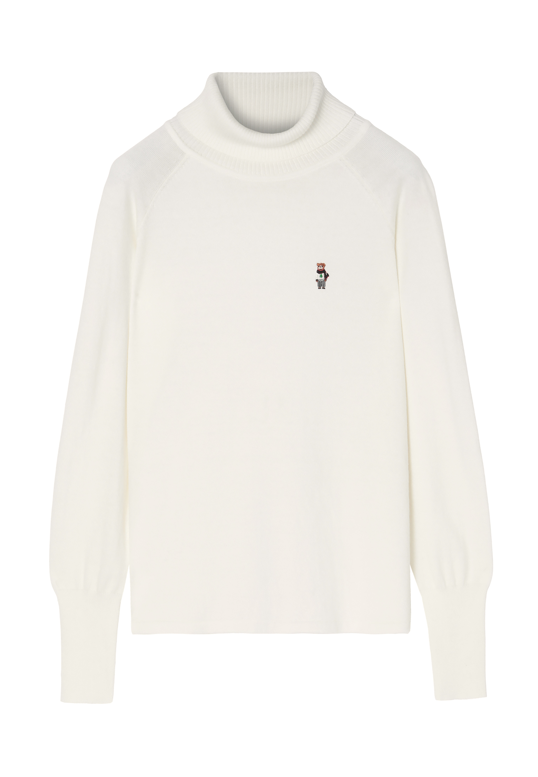 KLASYCZNY SWETER DAMSKI Z GOLFEM Z HAFTOWANYM MISIEM USZATKIEM NEKO ECRU 2