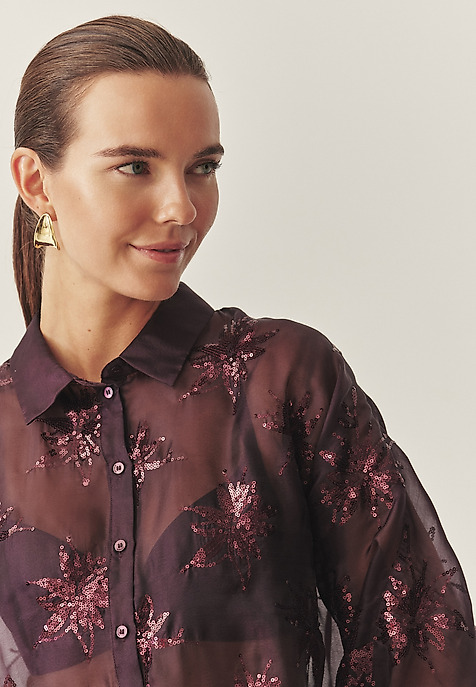 PRZEŚWITUJĄCA KOSZULA Z CEKINAMI - BRINI CZERWONY 2