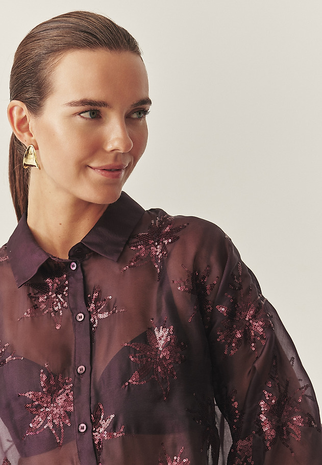 PRZEŚWITUJĄCA KOSZULA Z CEKINAMI - BRINI PRZEŚWITUJĄCA KOSZULA Z CEKINAMI - BRINI CZERWONY 4