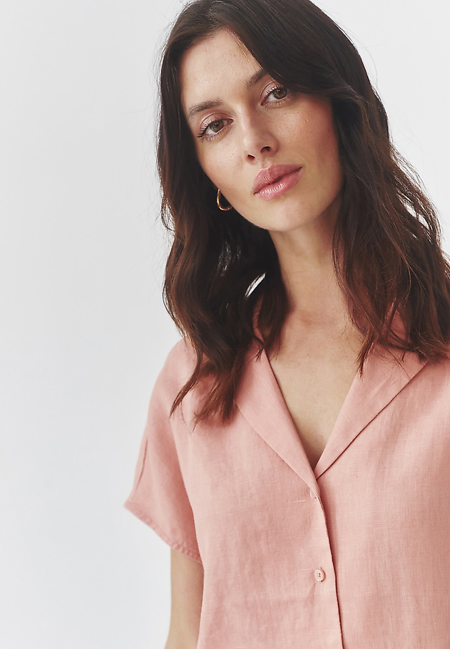 LNIANA KIMONOWA KOSZULA DAMSKA Z MINI RĘKAWKIEM - KIMO LNIANA KIMONOWA KOSZULA DAMSKA Z MINI RĘKAWKIEM - KIMO RÓŻOWY 5