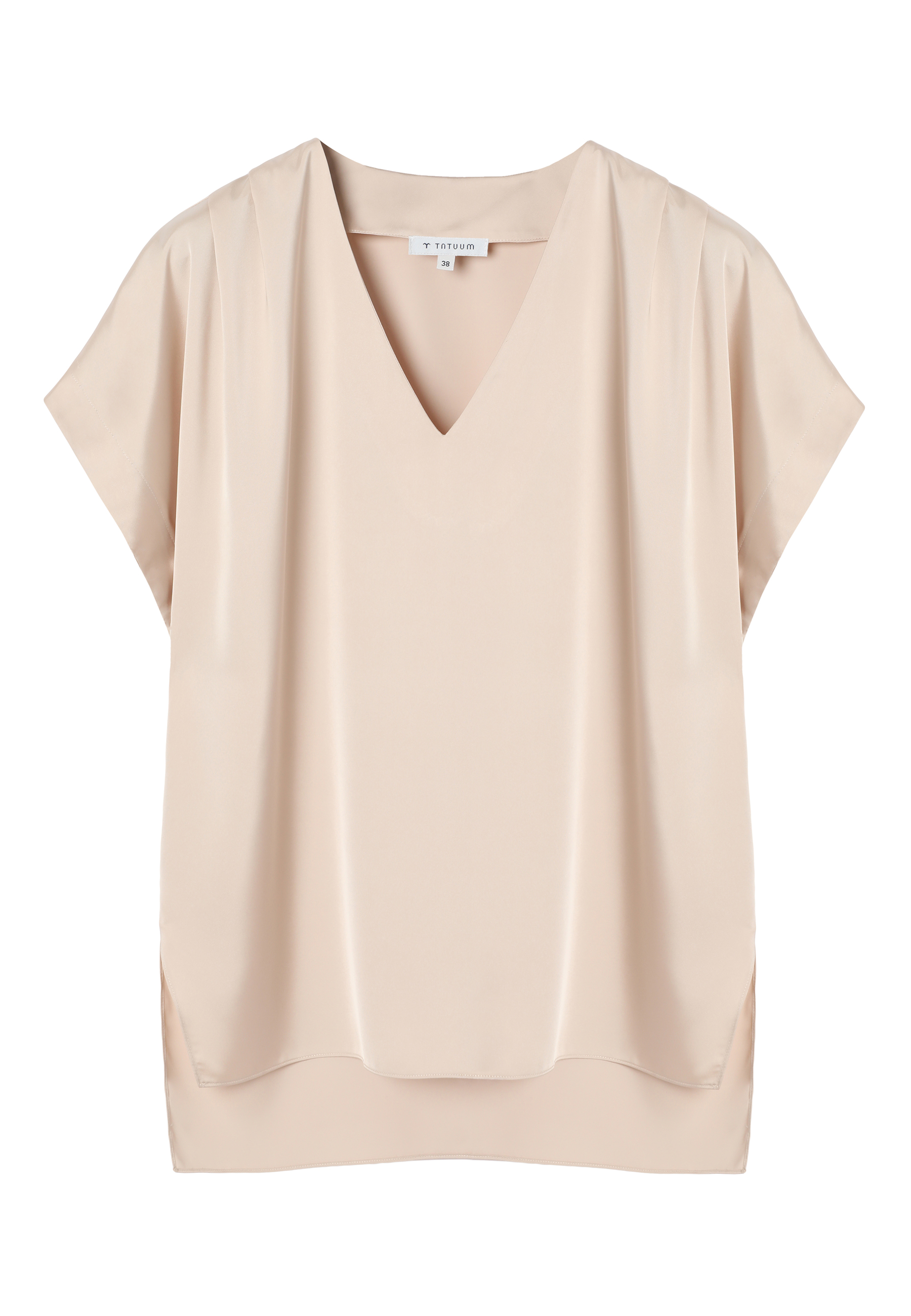 BLUZĂ DIN SATIN, CU MÂNECĂ SCURTĂ - NARIE BEJ 2