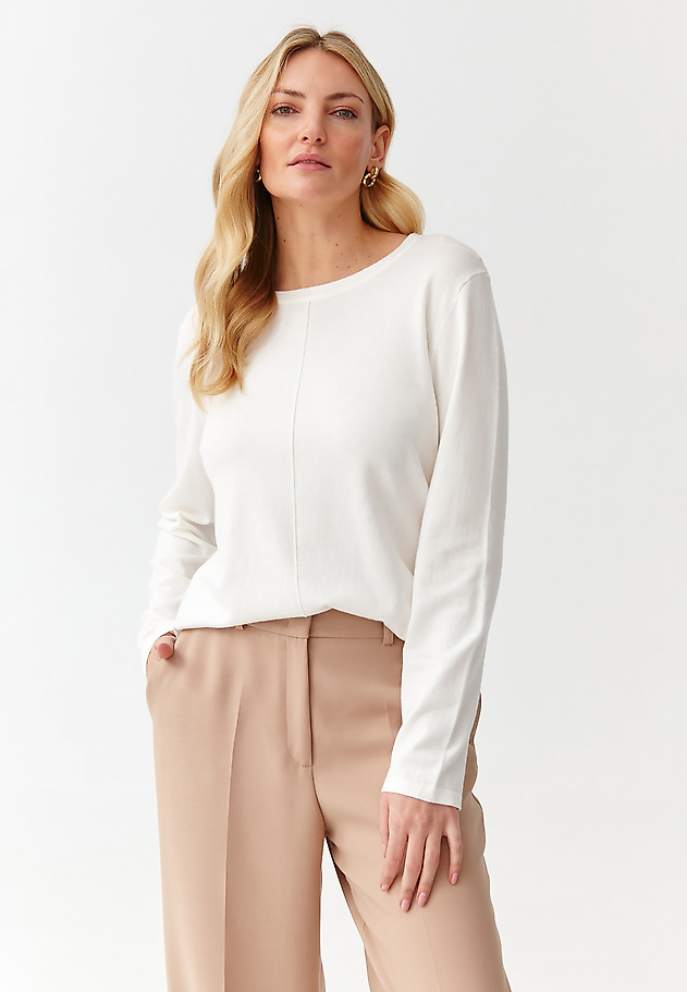 CLASSIC LADIES’ SWEARER WITH DECORATIVE STITCHING - NICOLETTA 1 CLASSIC LADIES’ SWEARER WITH DECORATIVE STITCHING - NICOLETTA 1 ECRU 1