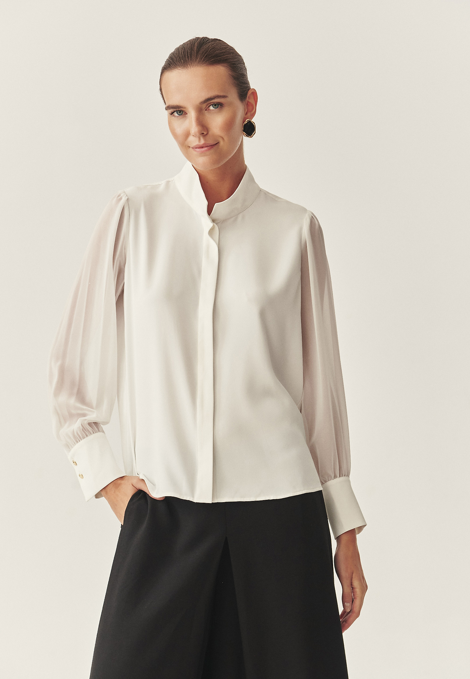 WOVEN SHIRT WITH STAND-UP COLLAR - AMANTHA WOVEN SHIRT WITH STAND-UP COLLAR - AMANTHA ECRU 118298