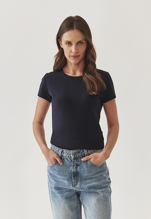 TRICOU DE DAMĂ, DIN BUMBAC, CU DECOLTEU ROTUND - KIRI TRICOU DE DAMĂ, DIN BUMBAC, CU DECOLTEU ROTUND - KIRI BLEUMARIN 1