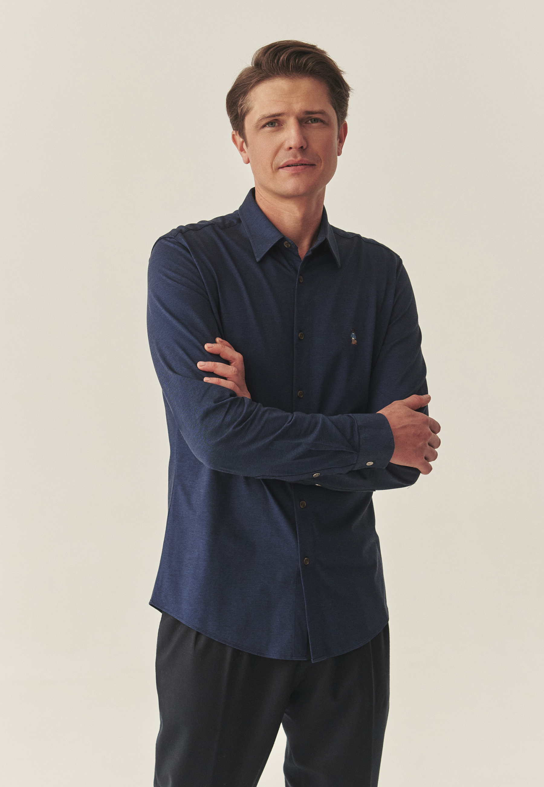 BAWEŁNIANA KOSZULA MĘSKA - MARLO SLIM GRANATOWY 2