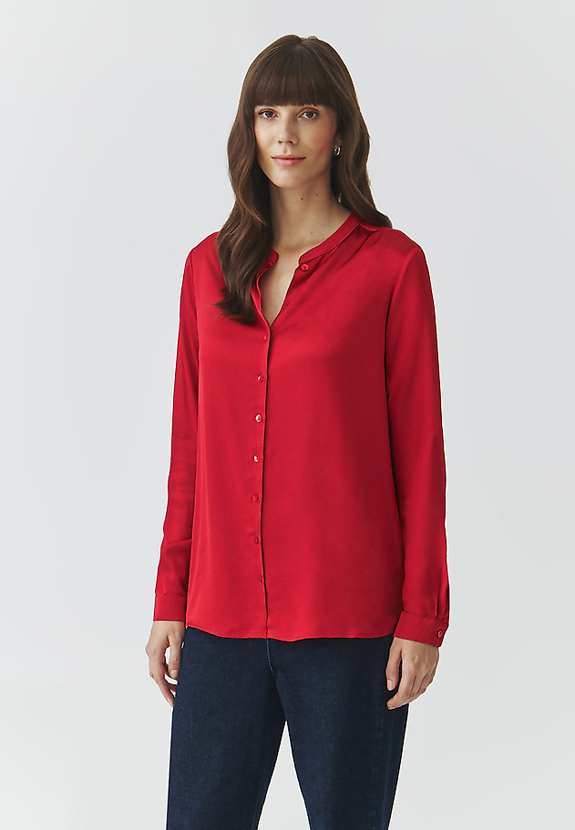 LADIES' FABRIC SHIRT WITH STAND-UP COLLAR AND SATIN TRIM — STENDI LADIES' FABRIC SHIRT WITH STAND-UP COLLAR AND SATIN TRIM — STENDI CZERWONY 1