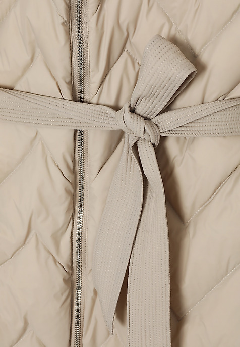 LADIES' PUFF COAT WITH HOOD AND TIE BELT - GAMI BEIGE 2