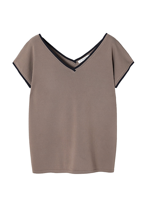 LADIES’ BLOUSE WITH A CONTRASTING RIBBING - SORA BEIGE 2