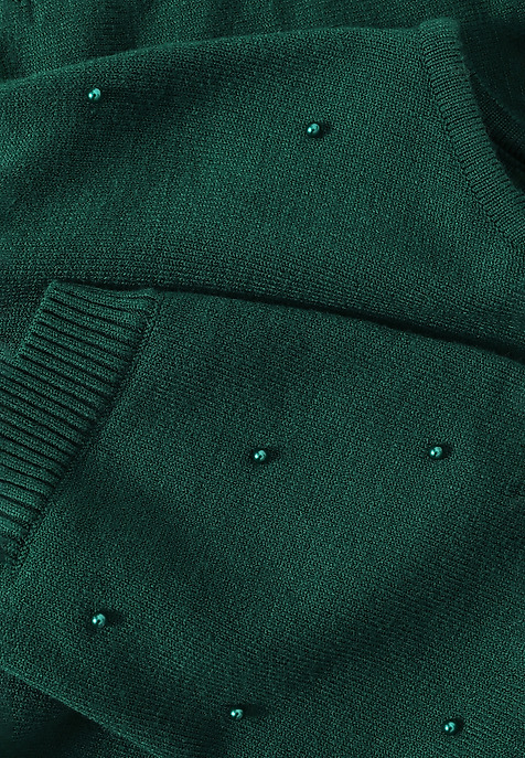 DÁMSKÝ SVETR S OZDOBNÝMI KULIČKAMI — PERLO ZELENÁ 2