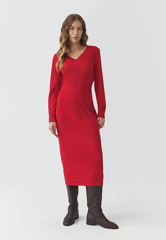 FITTED YARN MIDI DRESS — JASMINE FITTED YARN MIDI DRESS — JASMINE CZERWONY 2