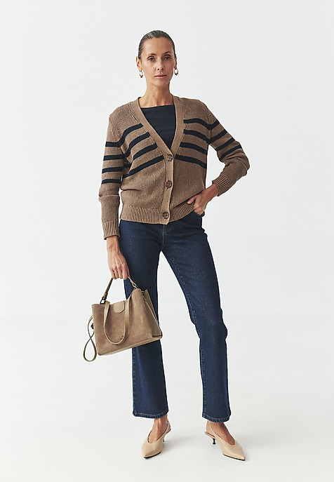 LADIES' CROSS-STRIPED LINEN CARDIGAN — ISABEL MULTICOLOR 2