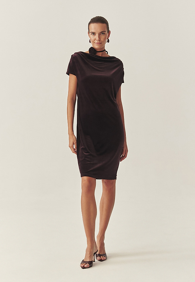 VELOUR DRESS WITH FLORAL DECORATIVE ELEMENT - MIRATI VELOUR DRESS WITH FLORAL DECORATIVE ELEMENT - MIRATI RED 1