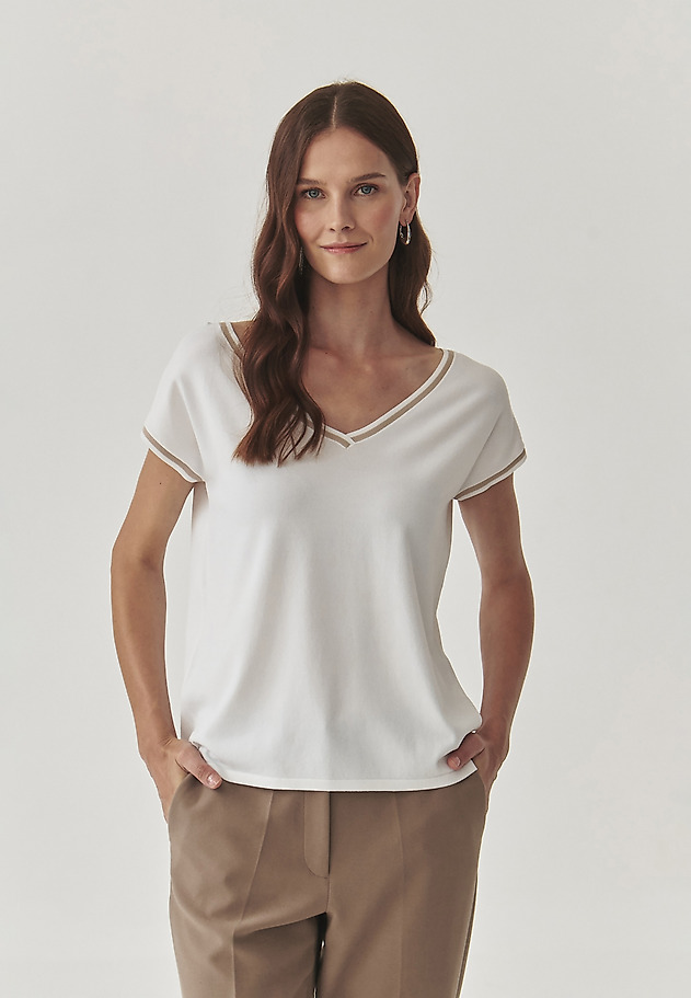 LADIES’ BLOUSE WITH A CONTRASTING RIBBING - SORA LADIES’ BLOUSE WITH A CONTRASTING RIBBING - SORA ECRU 3