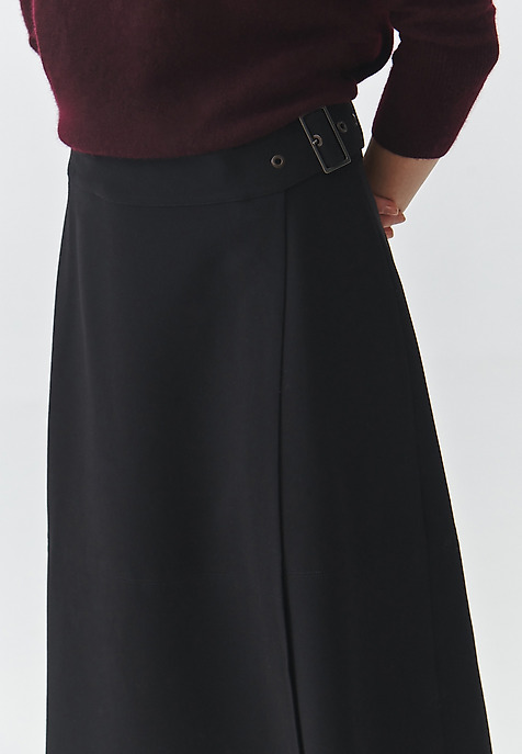 FABRIC MIDI SKIRT WITH ADJUSTABLE WAISTBAND — SKINO 1 BLACK 2
