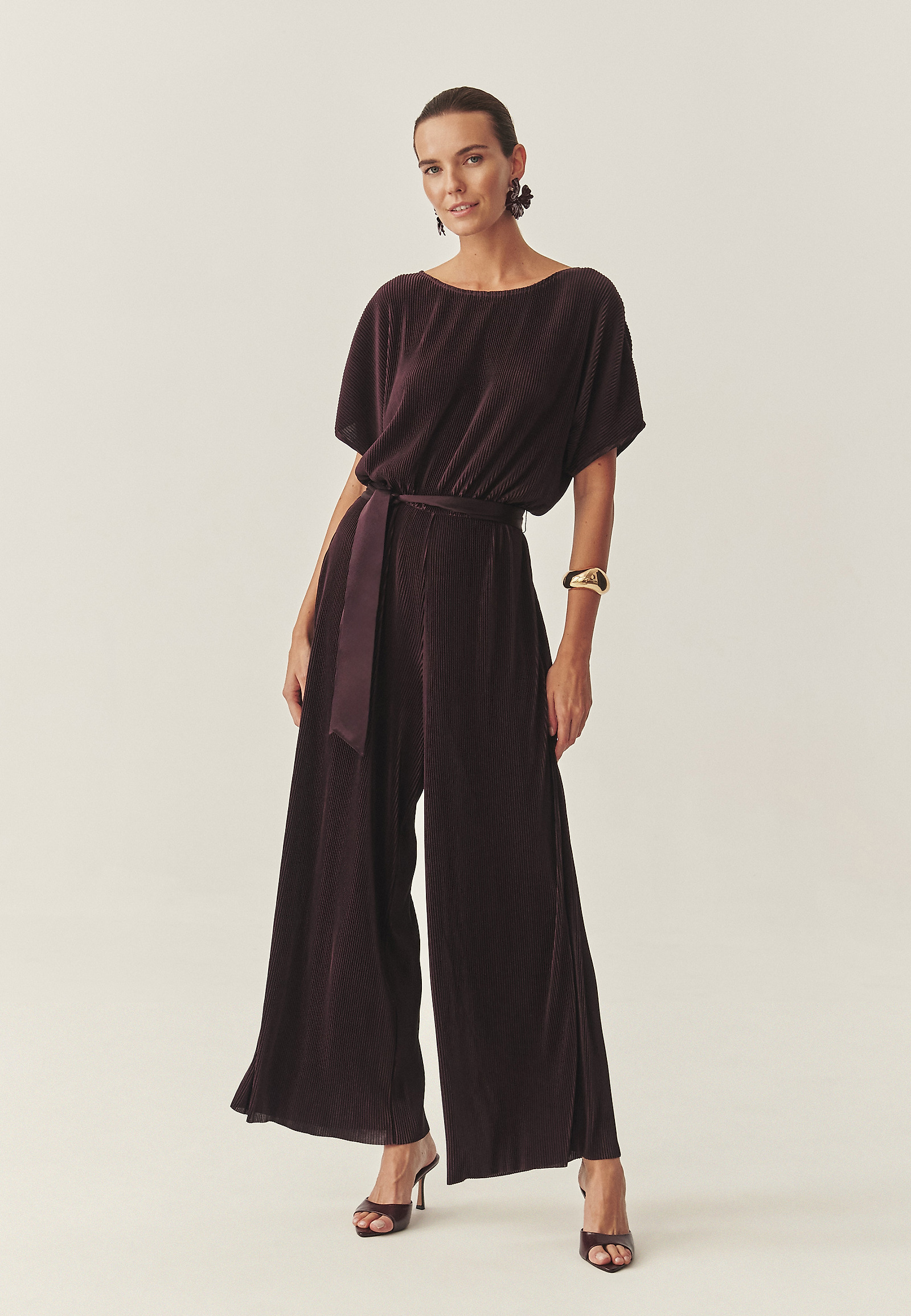 BURGUNDY WIDE-LEG JUMPSUIT - MILOUTI BURGUNDY WIDE-LEG JUMPSUIT - MILOUTI RED 118279