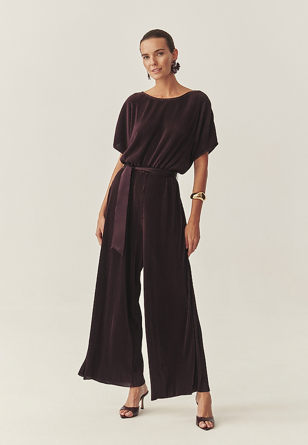 BURGUNDY WIDE-LEG JUMPSUIT - MILOUTI BURGUNDY WIDE-LEG JUMPSUIT - MILOUTI RED 2