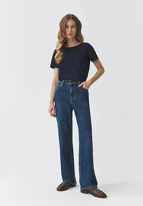 COTTON BLOUSE WITH SEAMLESS TRIM — MIKAJA NAVY BLUE 2