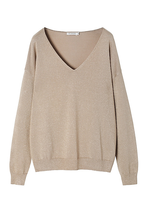CLASSIC LADIES' JUMPER WITH V-NECK AND SHINY YARN — FLARE 1 YELLOW 2