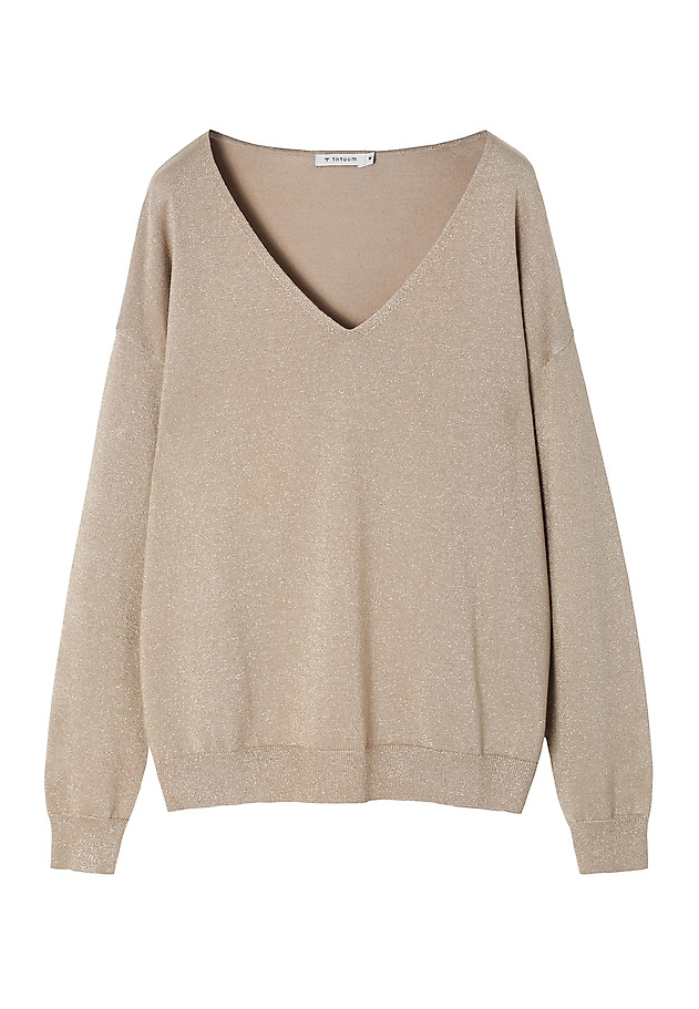 CLASSIC LADIES' JUMPER WITH V-NECK AND SHINY YARN — FLARE 1 CLASSIC LADIES' JUMPER WITH V-NECK AND SHINY YARN — FLARE 1 ŻÓŁTY 6