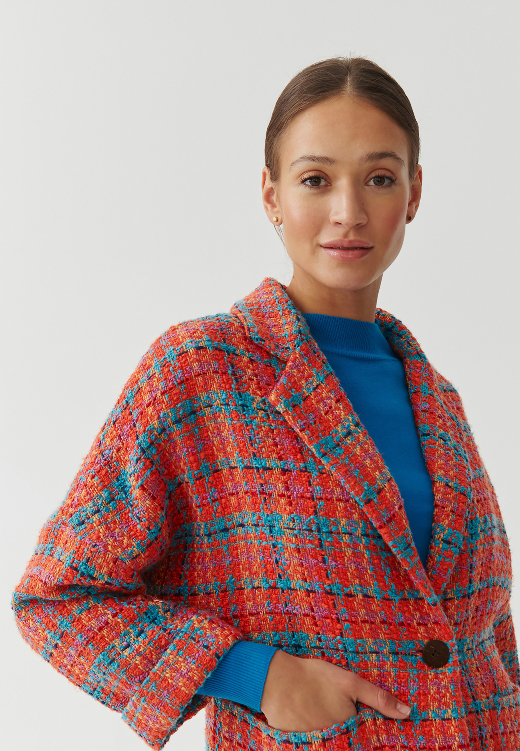 DÁMSKÝ PLÁTĚNÝ KABÁT S BAREVNÝM KOSTKOVANÝM VZOREM MILANTI VÍCEBAREVNÝ 2