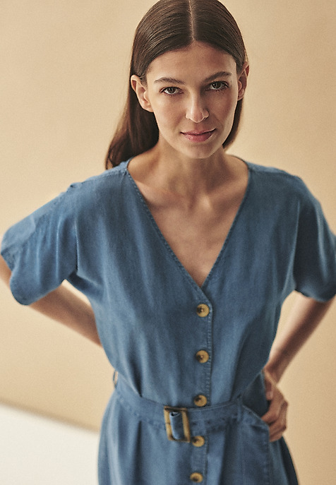 STYLISH LYOCELL SHIRT DRESS - LORIA BLUE 2