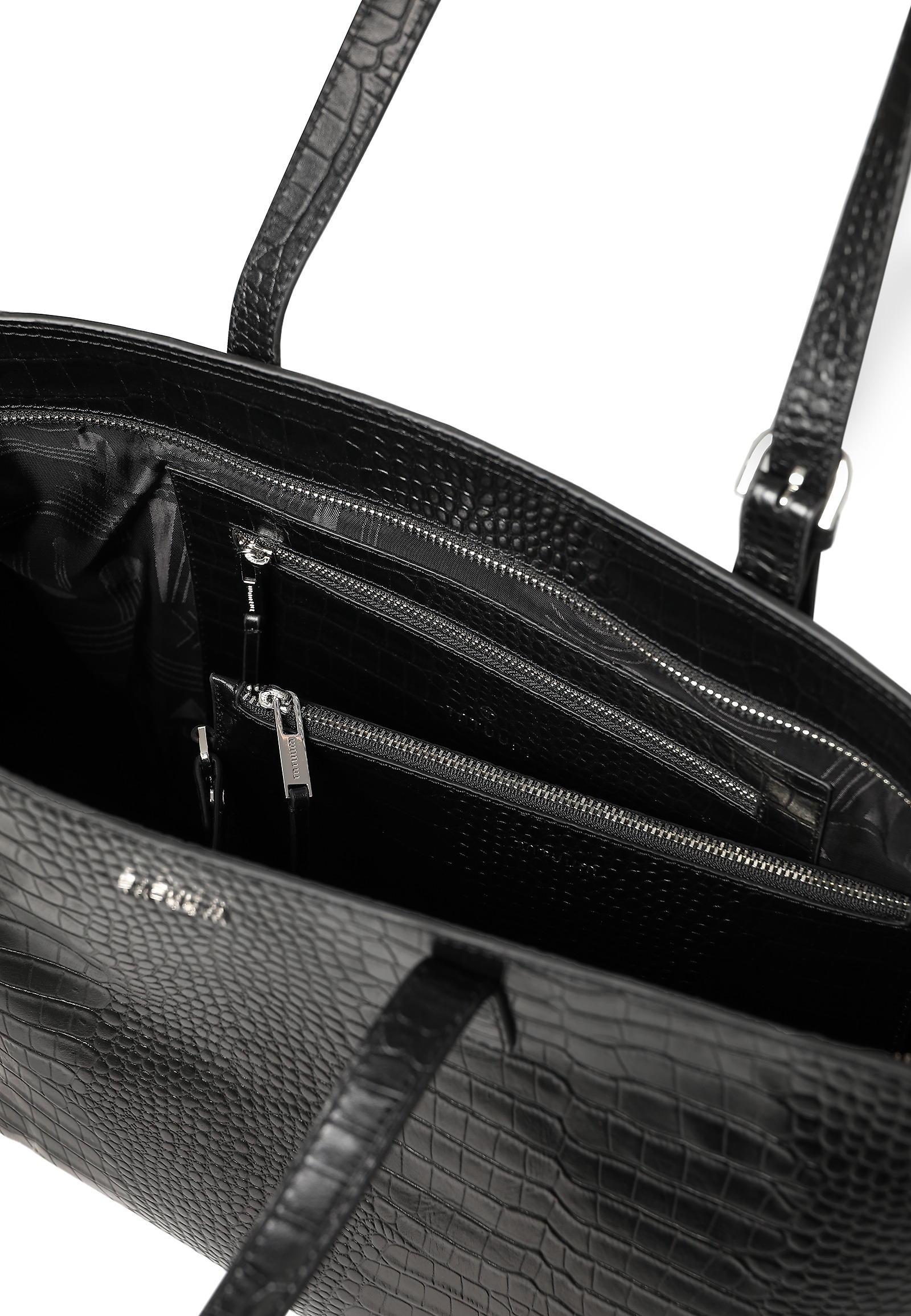 LEATHER SHOPPER BAG WITH MAKE-UP CASE - MAHOGANY LEATHER SHOPPER BAG WITH MAKE-UP CASE - MAHOGANY BLACK 115074