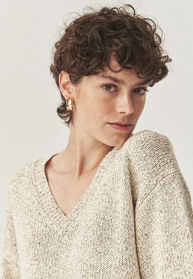 MELANŻOWY SWETER Z BAWEŁNĄ - HELENIS 1 MELANŻOWY SWETER Z BAWEŁNĄ - HELENIS 1 BEŻOWY 4