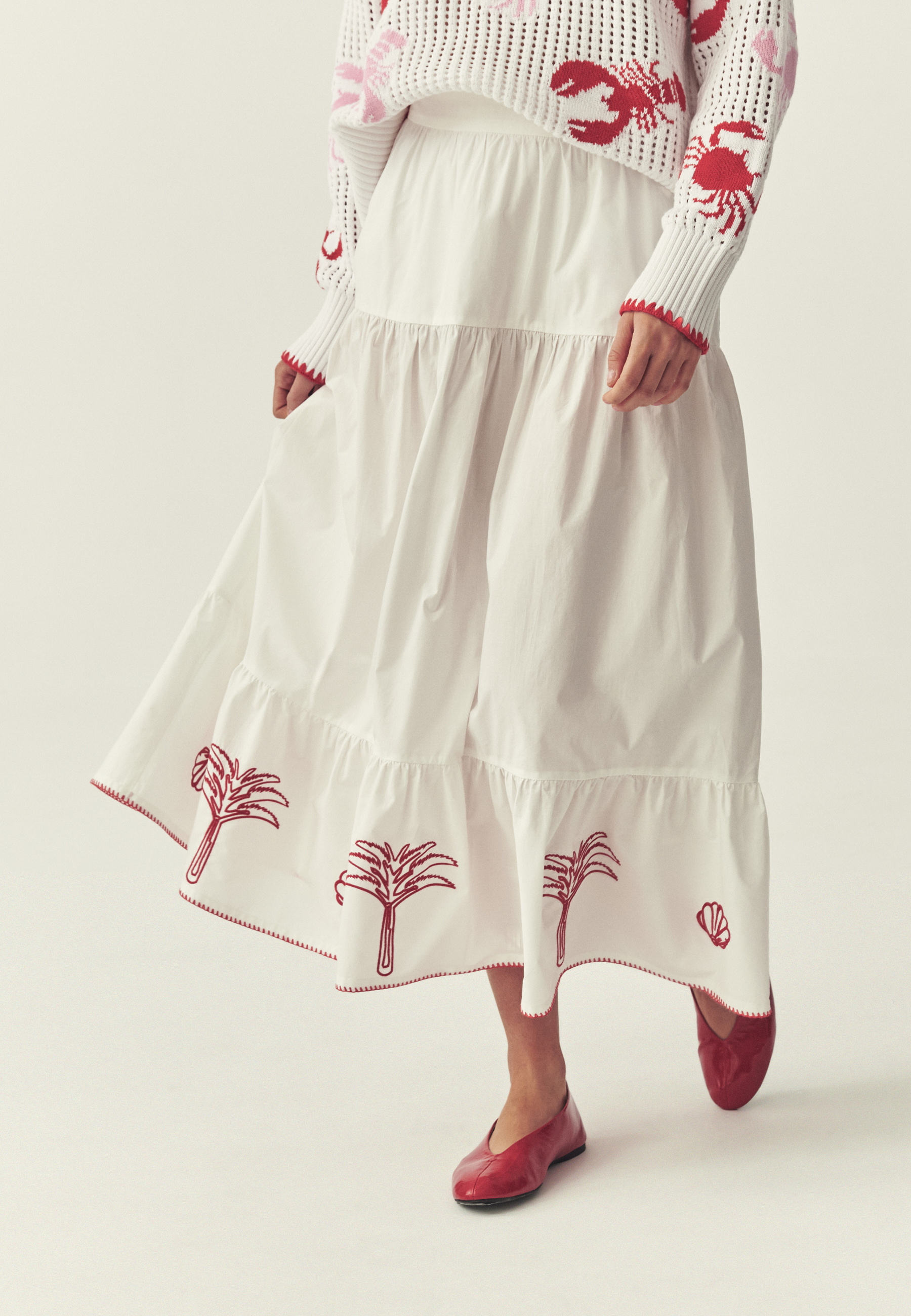 BAWEŁNIANA SPÓDNICA Z HAFTAMI - SISA ECRU 2