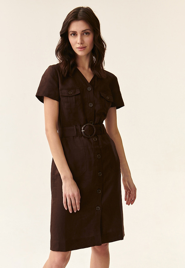 LADIES' LINEN SAFARI DRESS SOFORIA 2 LADIES' LINEN SAFARI DRESS SOFORIA 2 BROWN 1