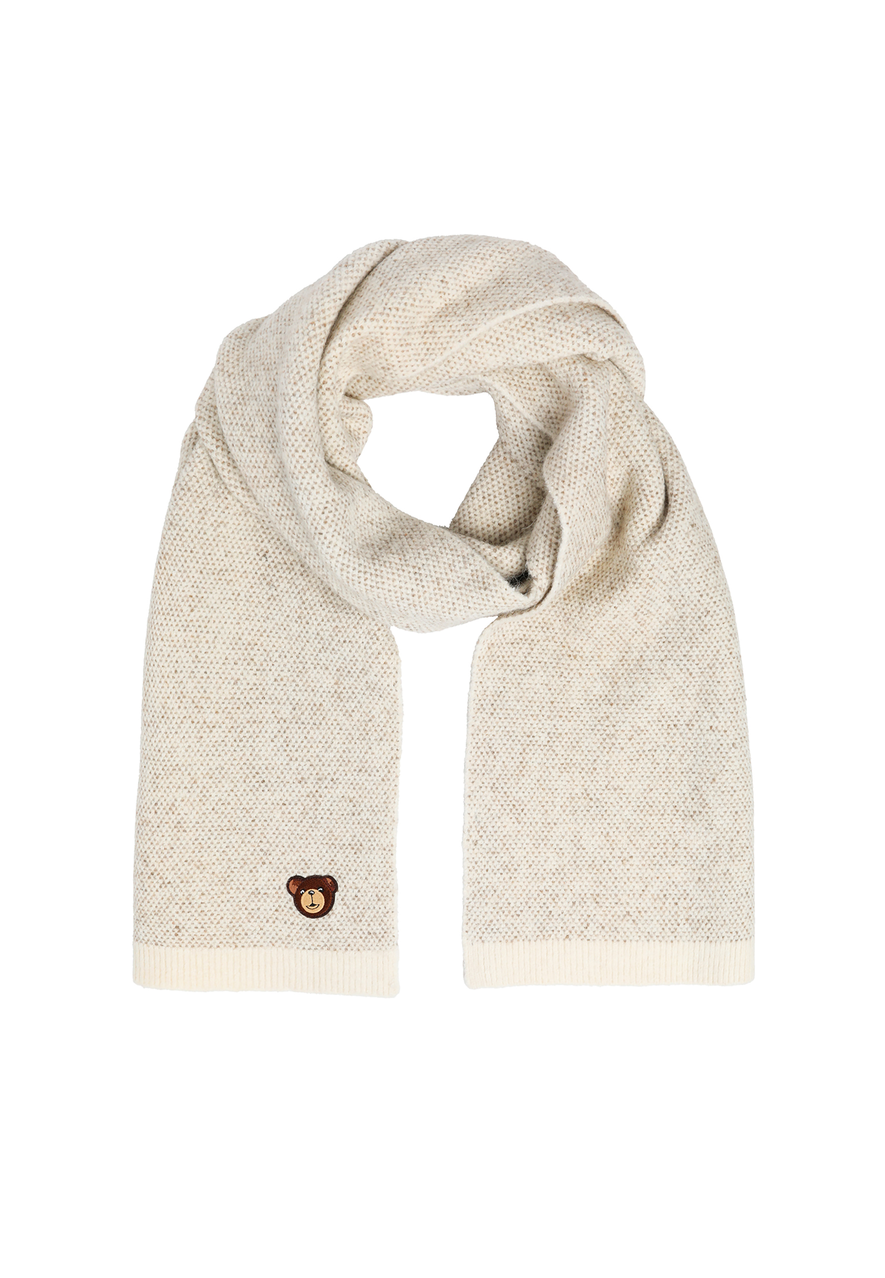 DÁMSKY PLETENÝ ŠÁL S ELASTICKÝM LEMOM A VYŠÍVANOU APLIKÁCIOU – SAPINA 1 BÉŽOVÁ 2