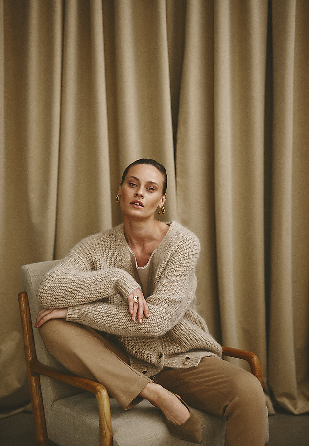 WOOL AND ALPACA CARDIGAN - ADISON WOOL AND ALPACA CARDIGAN - ADISON BEIGE 1