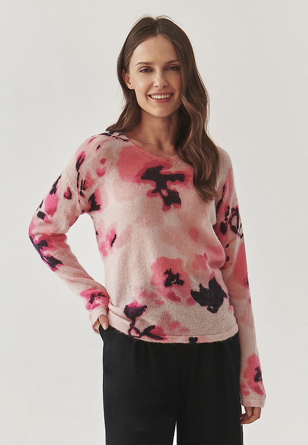 LADIES’ FLORAL SWEATER WITH AN ADMIXTURE OF MOHAIR - SOLO LADIES’ FLORAL SWEATER WITH AN ADMIXTURE OF MOHAIR - SOLO MULTIKOLOR 1