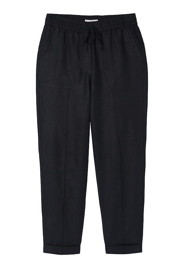 LADIES’ LINEN TROUSERS WITH STITCHED EDGES - SUMIKO LADIES’ LINEN TROUSERS WITH STITCHED EDGES - SUMIKO GRANATOWY 5