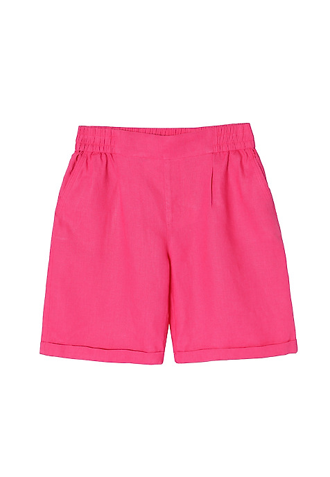 LADIES’ LINEN SHORTS WITH ROLLED-UP CUFFS - MIRIAKO PINK 2