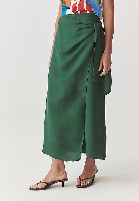 LADIES’ MIDI WRAP SKIRT - RITA 1 GREEN 2