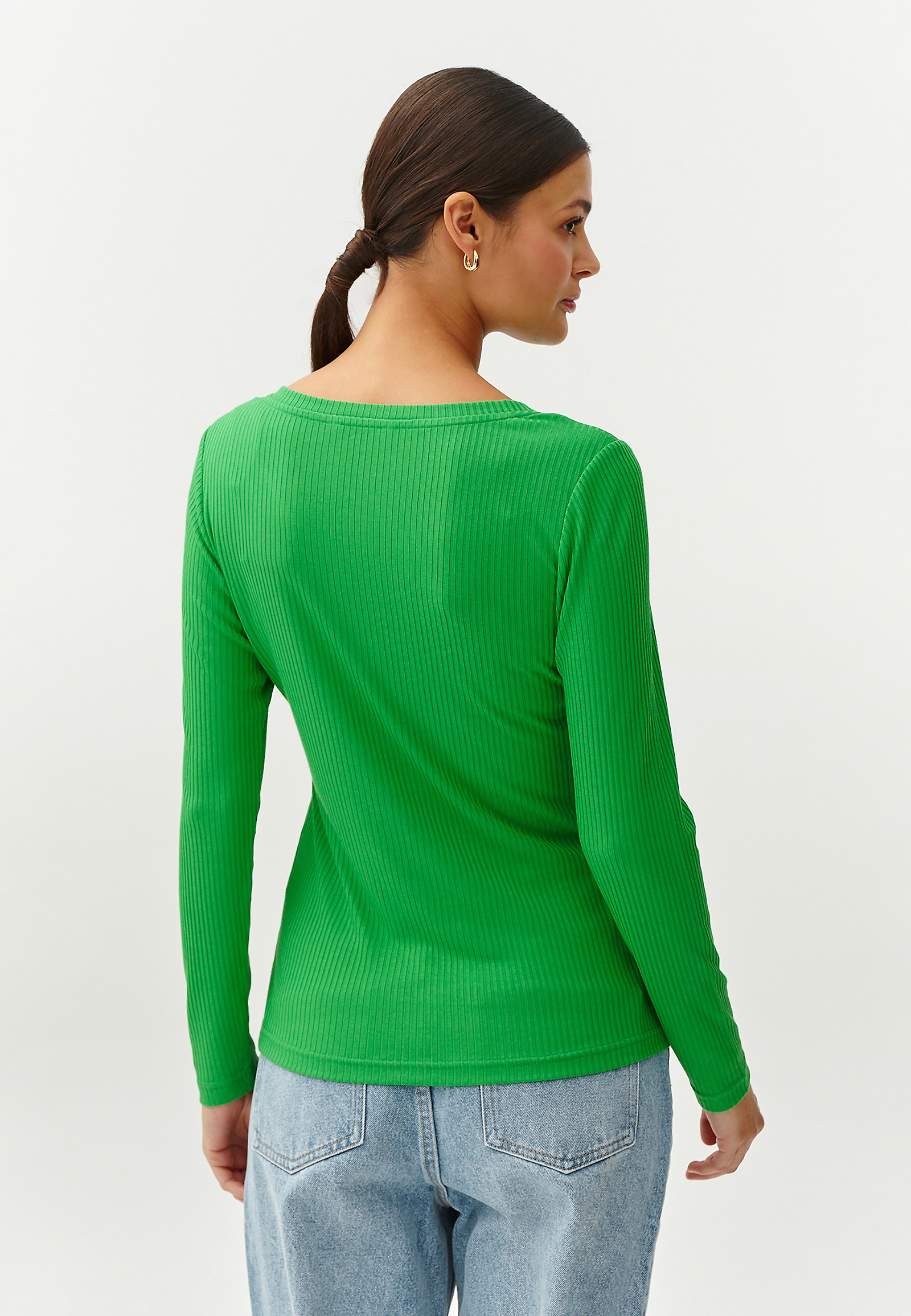 BLUZKA DAMSKA Z DZIANINY PRĄŻKOWANEJ - NATASZA BLUZKA DAMSKA Z DZIANINY PRĄŻKOWANEJ - NATASZA ZIELONY 94485