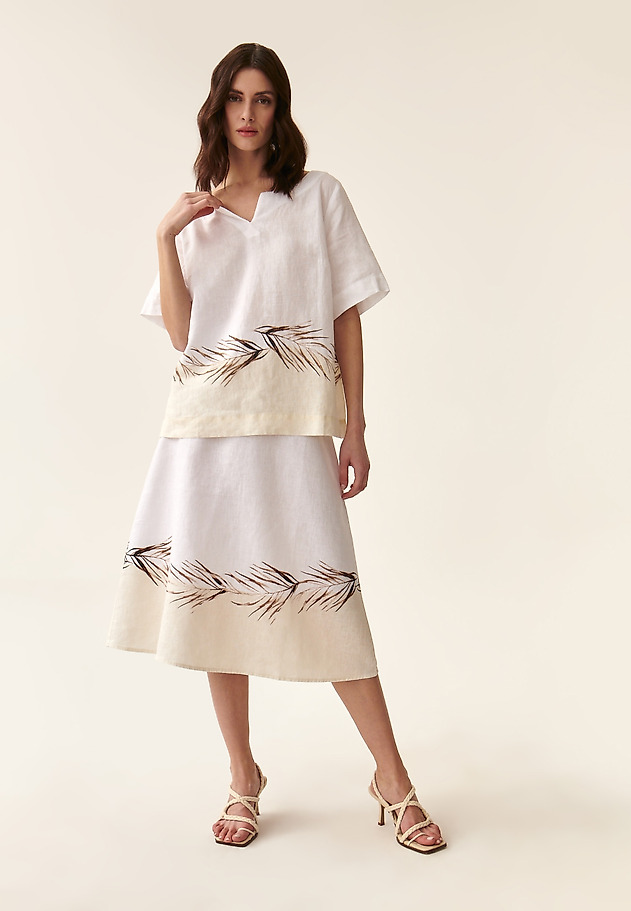LADIES' LINEN FLARED SKIRT KIKO LADIES' LINEN FLARED SKIRT KIKO BIAŁY 1