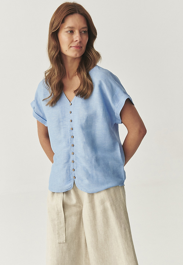CASUAL SHIRT WITH LINEN - SAMANTA CASUAL SHIRT WITH LINEN - SAMANTA NIEBIESKI 2