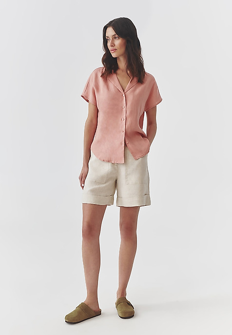 LNIANA KIMONOWA KOSZULA DAMSKA Z MINI RĘKAWKIEM - KIMO RÓŻOWY 2