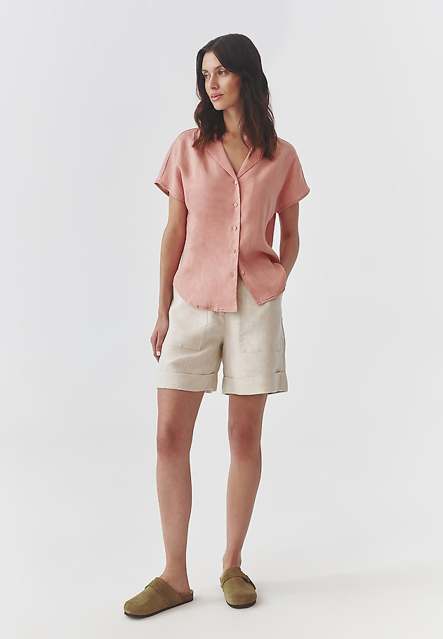 LNIANA KIMONOWA KOSZULA DAMSKA Z MINI RĘKAWKIEM - KIMO LNIANA KIMONOWA KOSZULA DAMSKA Z MINI RĘKAWKIEM - KIMO RÓŻOWY 2