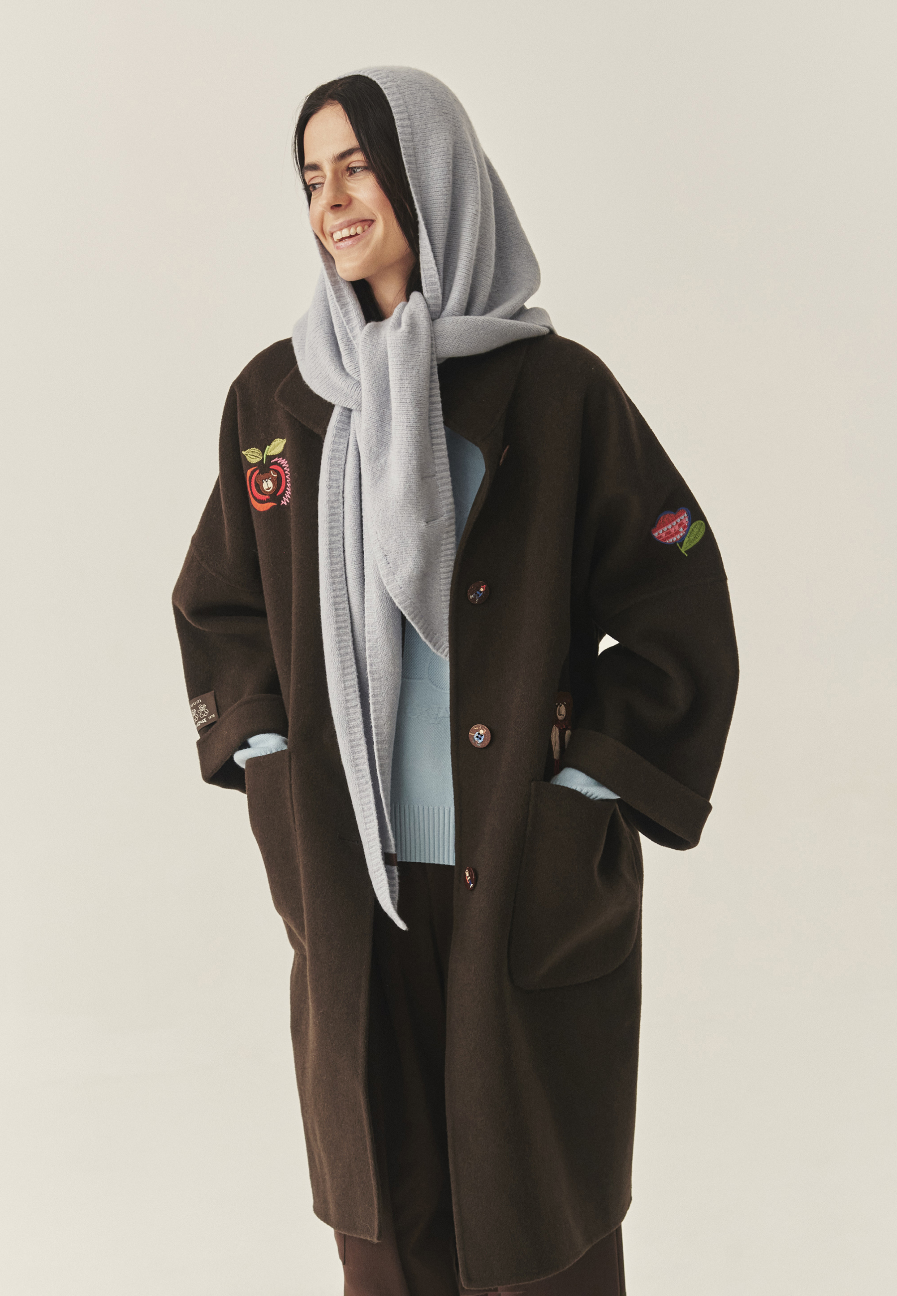 HAFTOWANY PŁASZCZ Z WEŁNĄ - MORIVIKA BRĄZOWY 2